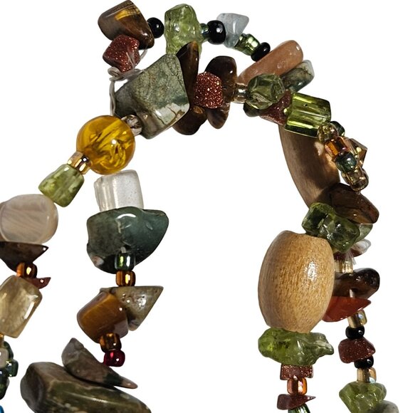 Handmade Boho Gemstone Wood Beaded Chunky Necklace Retro Earthy Fashion Jewelry - Picture 6 of 9